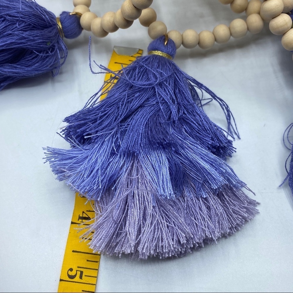 Jane 3tier Wood Bead purple Tassel Necklace - Picture 8 of 10
